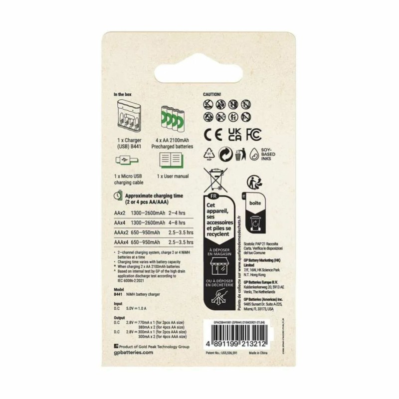 Polnilec za baterije + 4x baterije AA 2100mAh GP ReCyko E441
