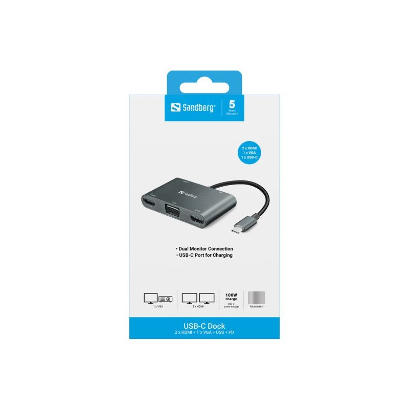 Priklopna postajaSandberg USB-C (HDMI+VGA+USB+PD)