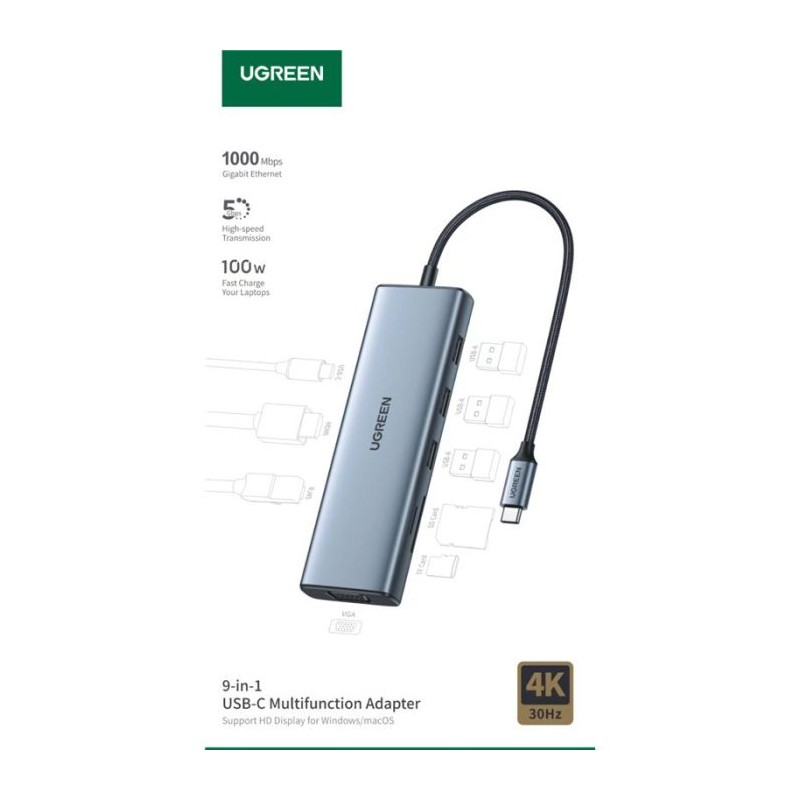Priklopna postaja Ugreen CM498, 9v1, USB-C