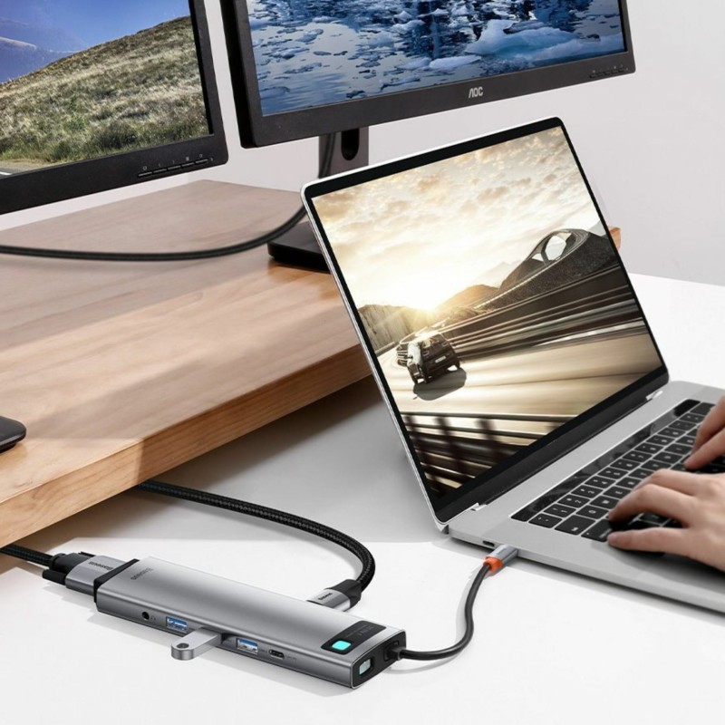 Priklopna postaja Baseus CAHUB-CT0G, 11v1, USB-C, siva
