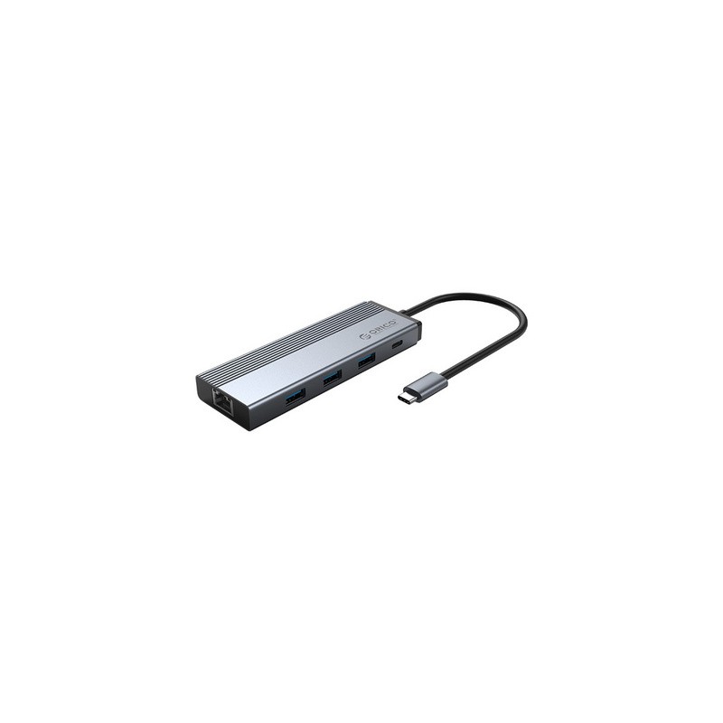 Priklopna postaja ORICO 5v1, USB-C, 3x USB 3.0, RJ45, USB-C PD 100W, 5SXRJ-GY-BP