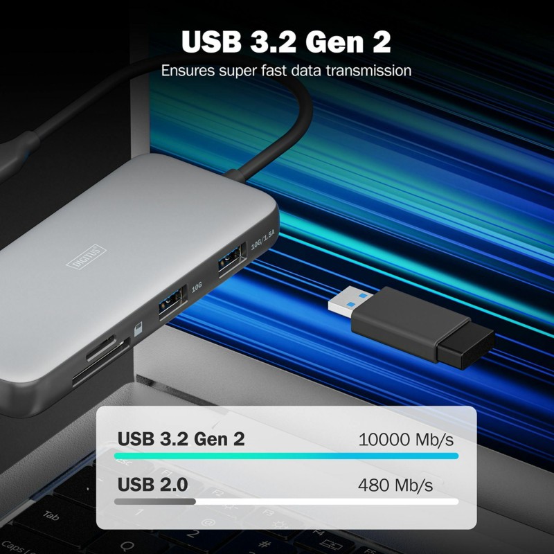 Priklopna postaja Digitus DA-70914, USB-C 3.2, 7v1, črna