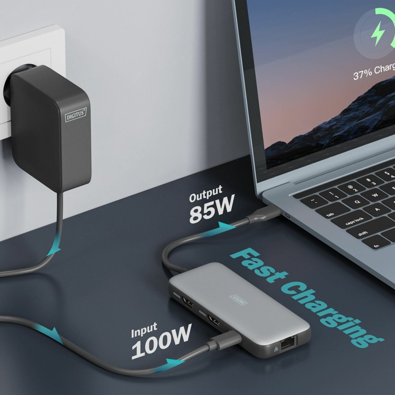 Priklopna postaja Digitus DA-70915, USB-C 3.2, 8v1, siva