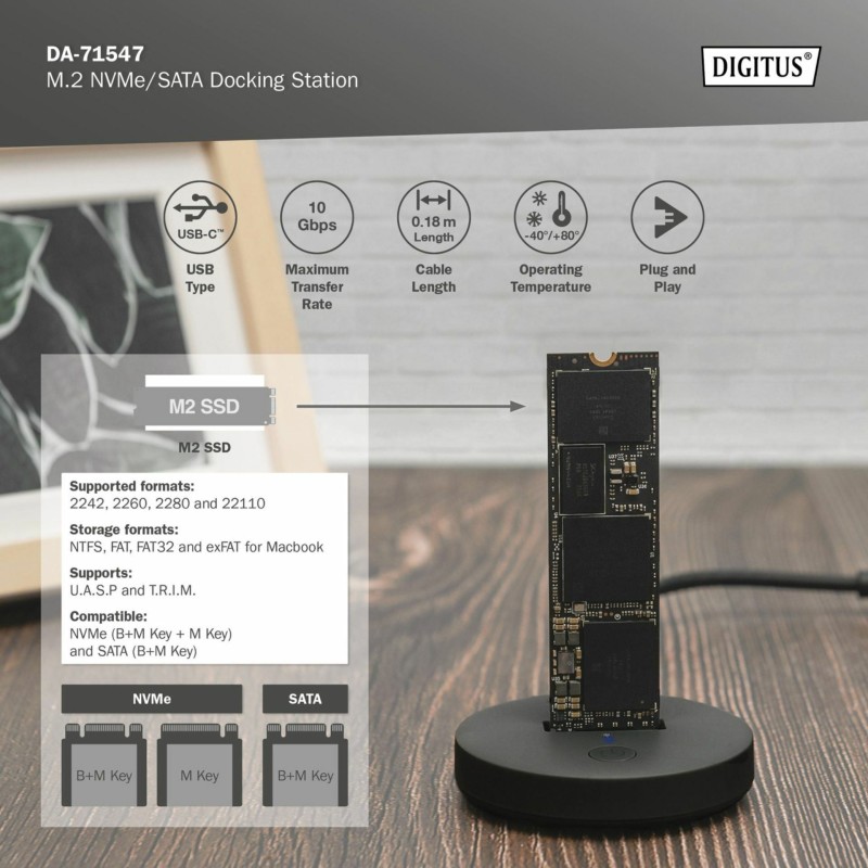 Čitalec diskov Digitus USB-C 3.2 za M.2 NVMe PCIe SSD