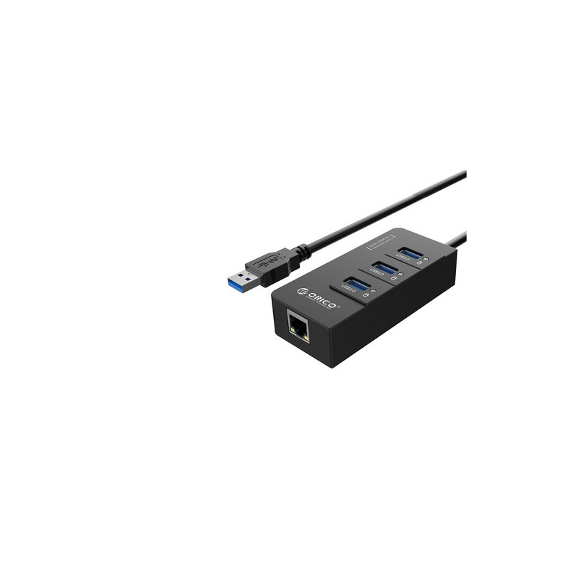 Priklopna postaja ORICO USB 3.0, 3x USB-A, RJ45 Ethernet, črna, HR01-U3
