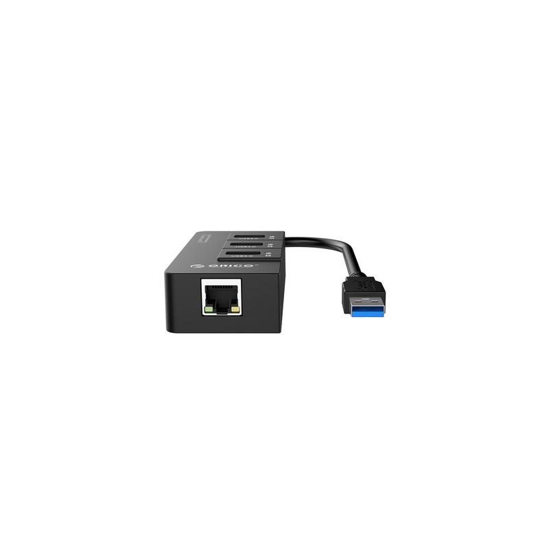 Priklopna postaja ORICO USB 3.0, 3x USB-A, RJ45 Ethernet, črna, HR01-U3