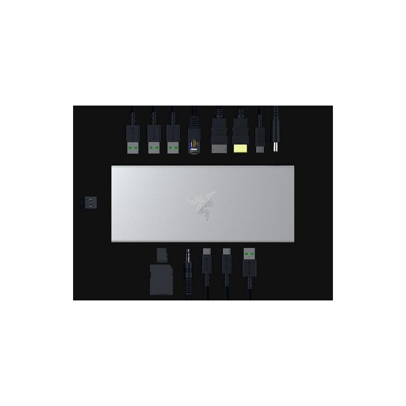 Priklopna postaja USB-C Razer USB 4 Dock Mercury, 14 v 1, srebrna