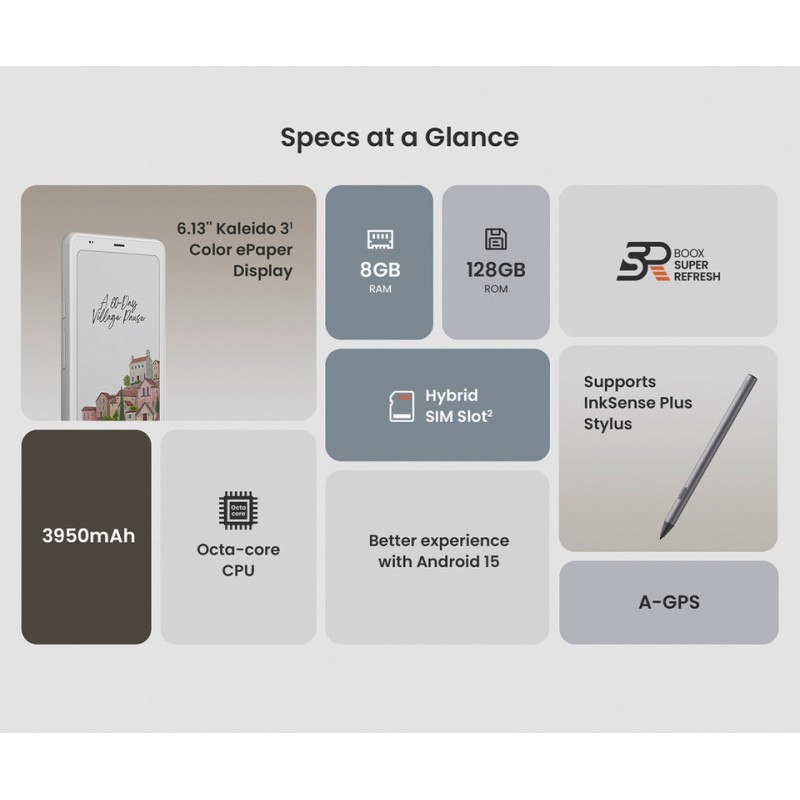E-bralnik BOOX Palma2 Pro, 8GB, 128GB, bela