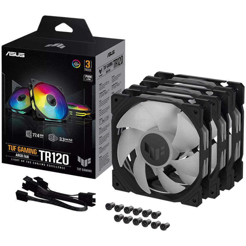 Ventilator ASUS TUF Gaming TR120 ARGB, 3x 120mm PWM, črn