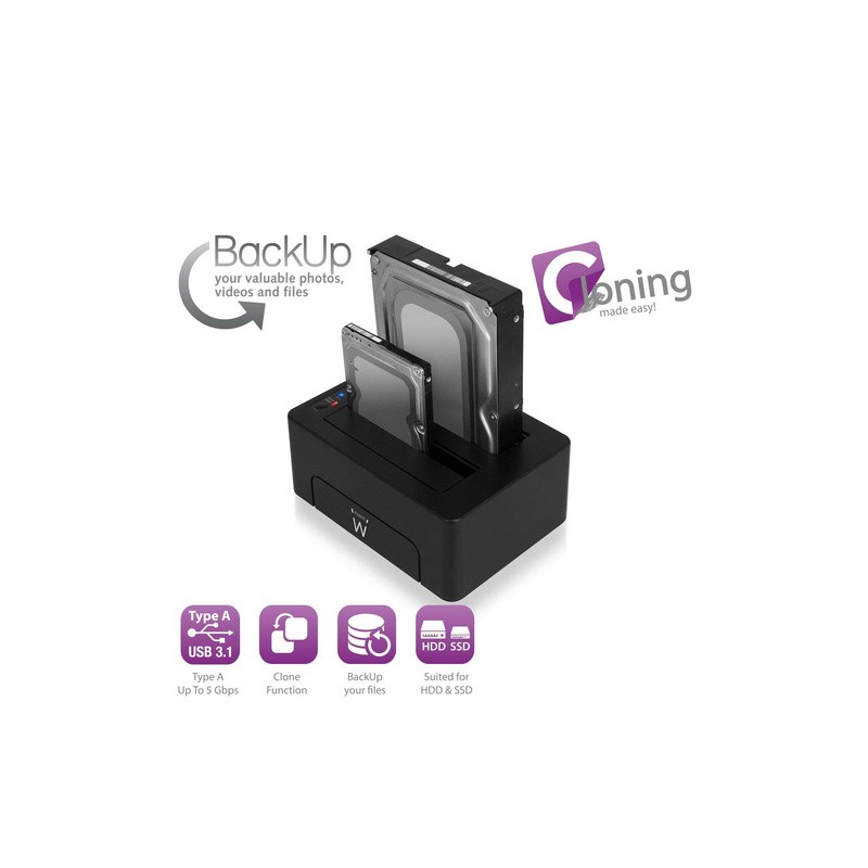 Postaja za HDD/SSD Ewent EW7014, 2x 2.5/3.5, SATA na USB 3.1, črna
