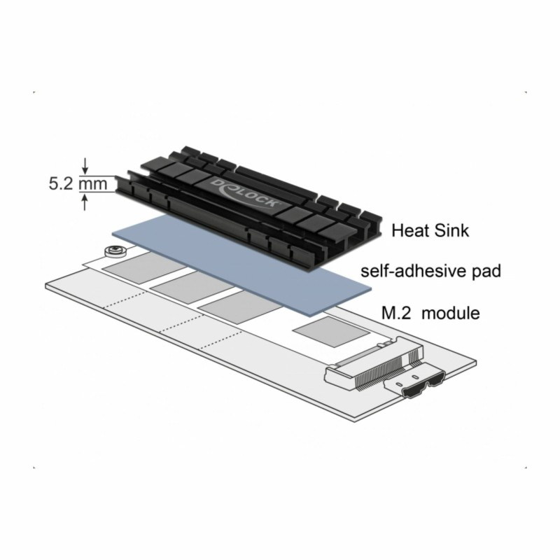 Hladilnik Delock za SSD M.2 NVMe, 70mm, črn