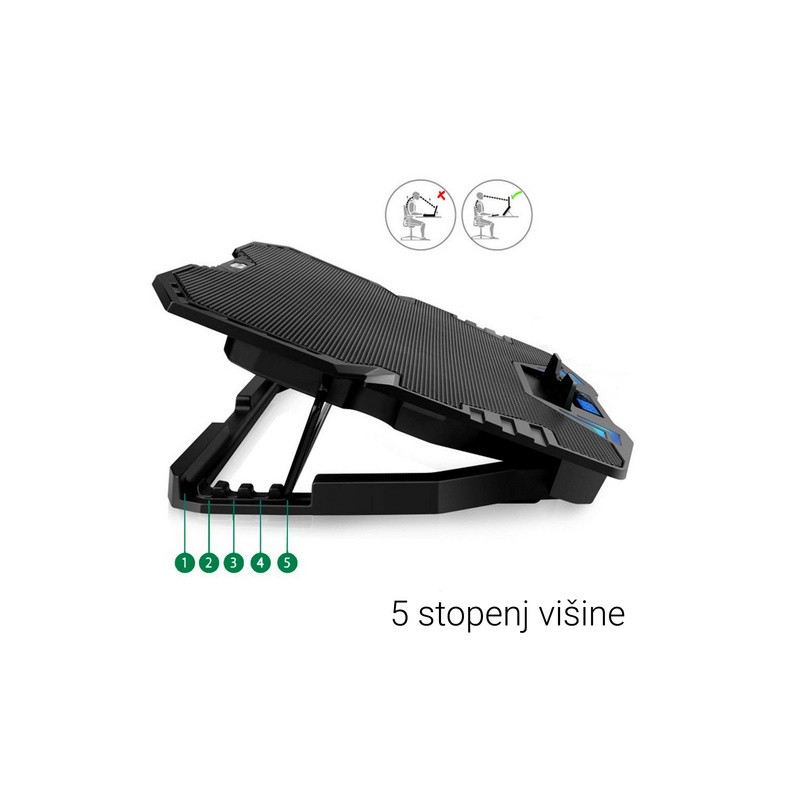 Hladilno stojalo za prenosnik do 17.3, 5x tih ventilator, 2x USB, Ewent EW1259