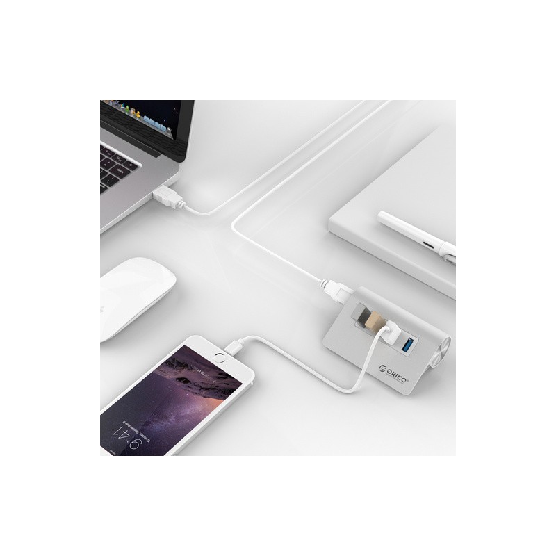USB Hub Orico M3H4-V1-SV s 4 vhodi, USB 3.0, brušen aluminij