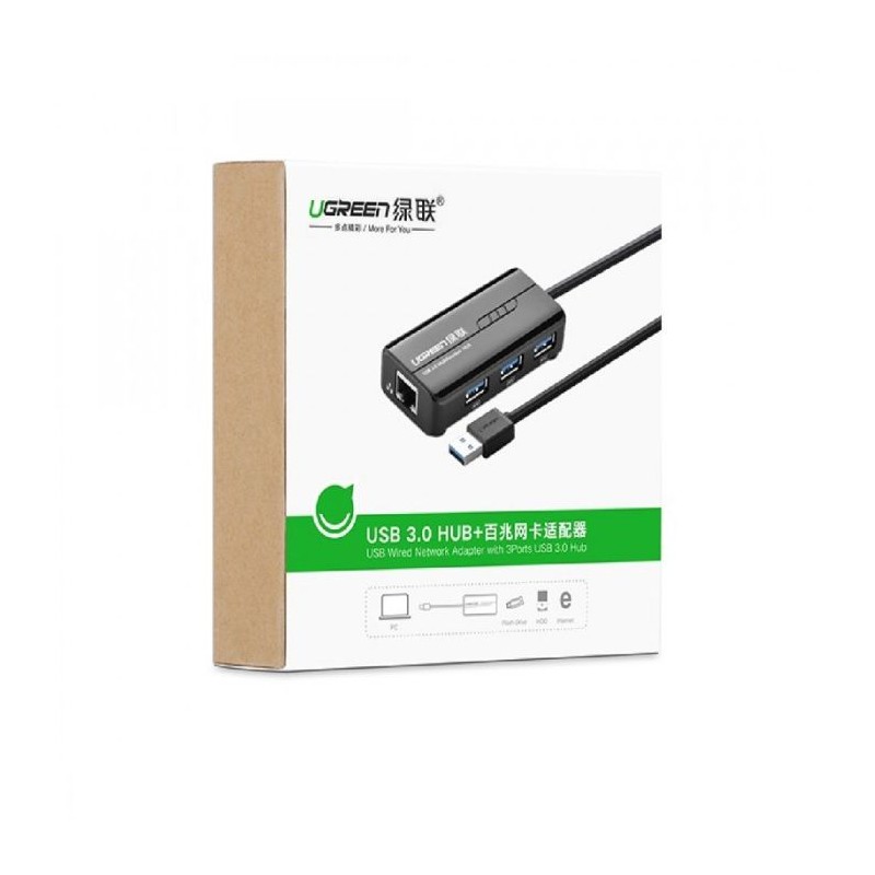 USB Hub Ugreen E0013561, 3x USB-A, RJ-45