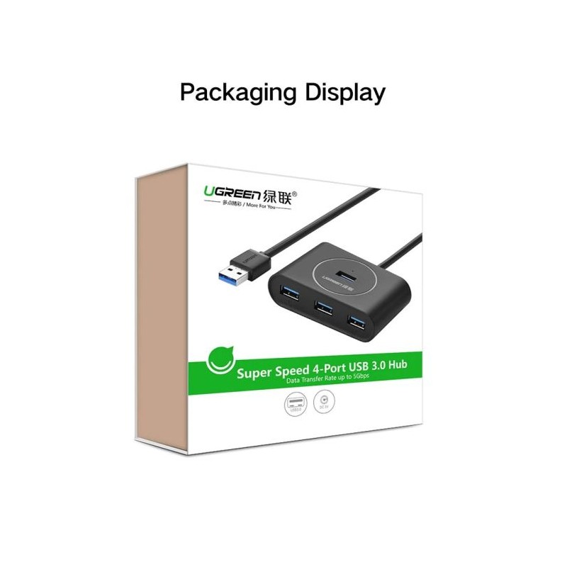 Hub Ugreen USB 3.0, 4 Ports, črn, 1m