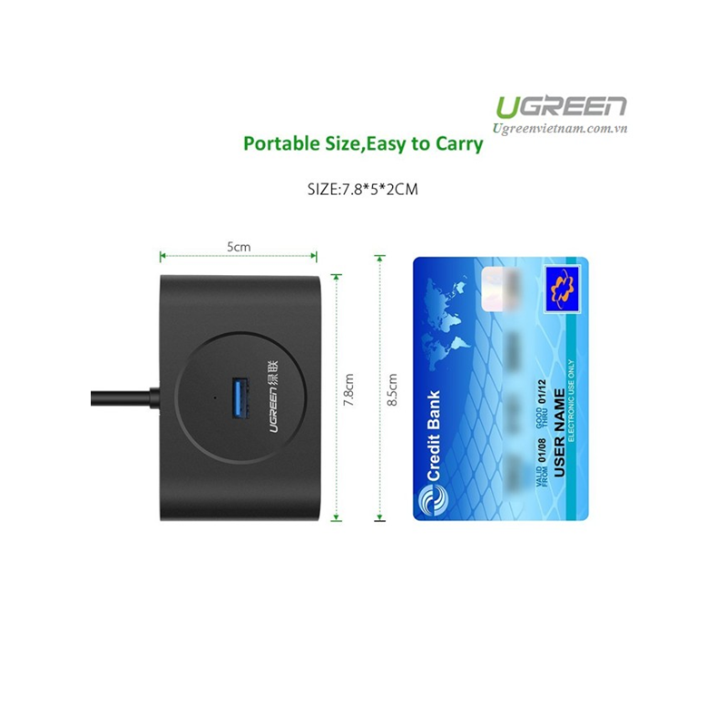 Hub Ugreen USB 3.0, 4 Ports, črn, 1m