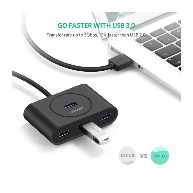 Hub Ugreen USB 3.0, 4 Ports, črn, 1m