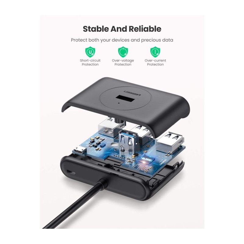 Hub Ugreen USB 3.0, 4 Ports, črn, 1m