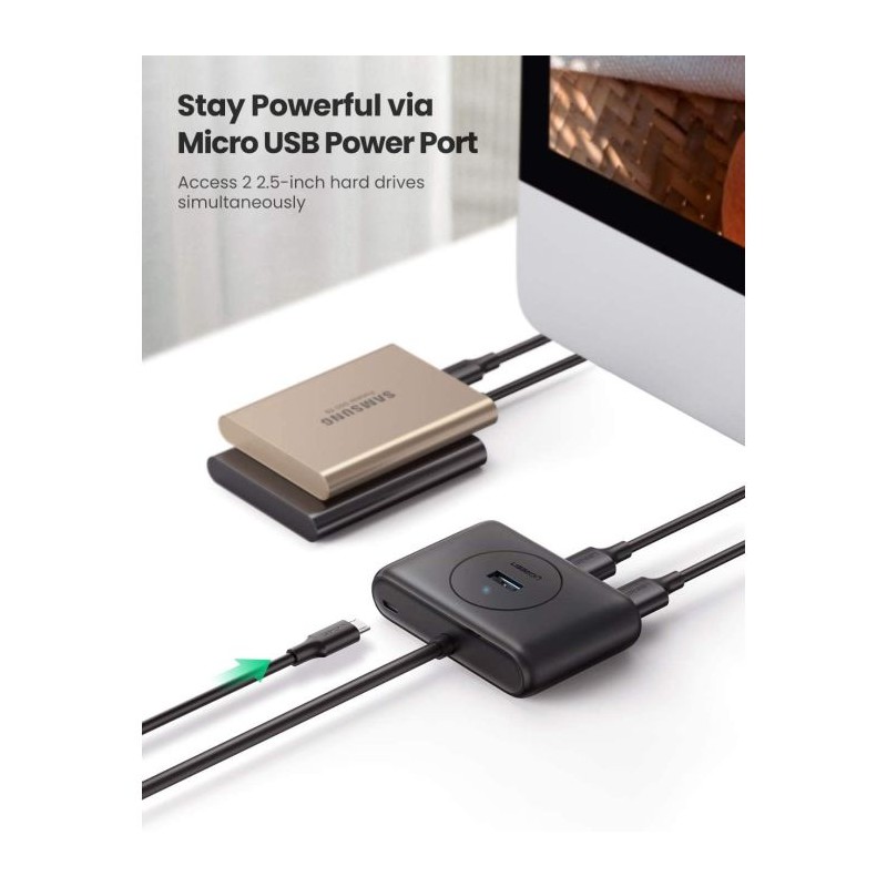 Hub Ugreen USB 3.0, 4 Ports, črn, 1m
