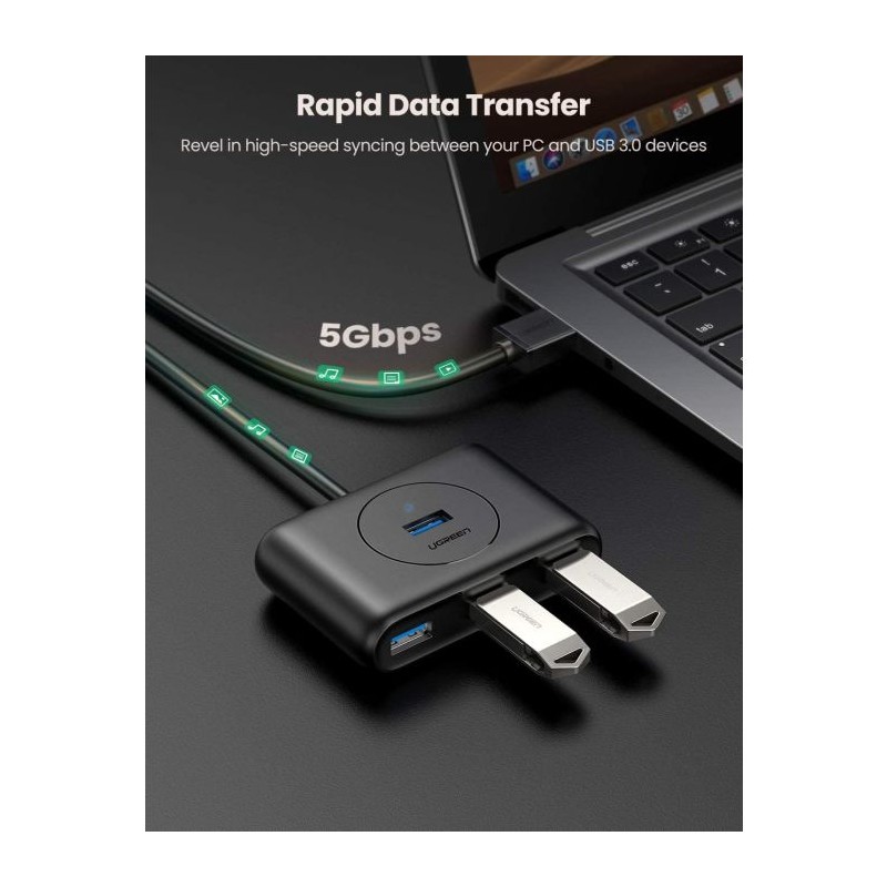 Hub Ugreen USB 3.0, 4 Ports, črn, 1m