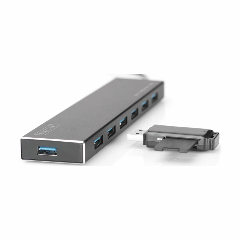 USB Hub Digitus DA-70241-1, USB-A 3.0 +AC adapter, alu