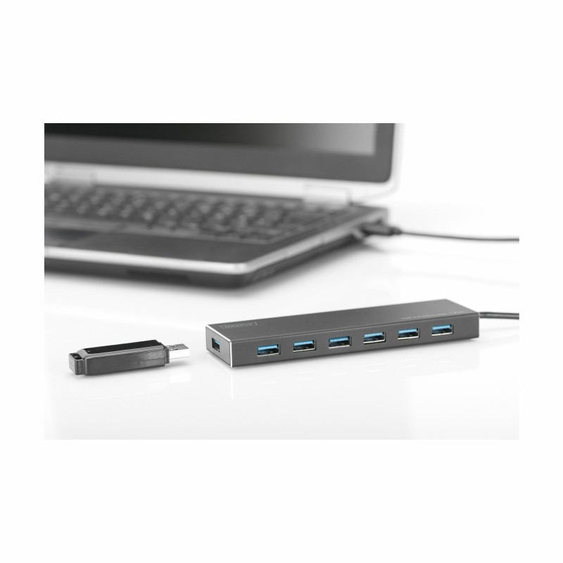 USB Hub Digitus DA-70241-1, USB-A 3.0 +AC adapter, alu
