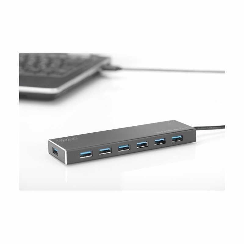 USB Hub Digitus DA-70241-1, USB-A 3.0 +AC adapter, alu