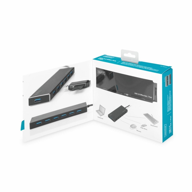 USB Hub Digitus DA-70241-1, USB-A 3.0 +AC adapter, alu