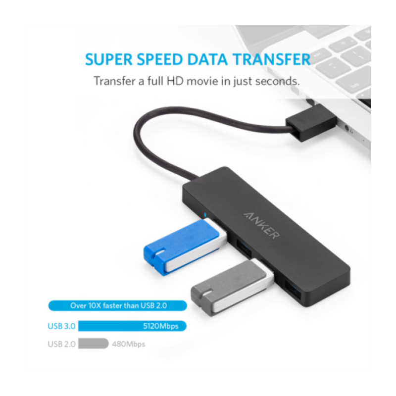 Hub Anker Ultra Slim USB 3.0, 4-port, črn