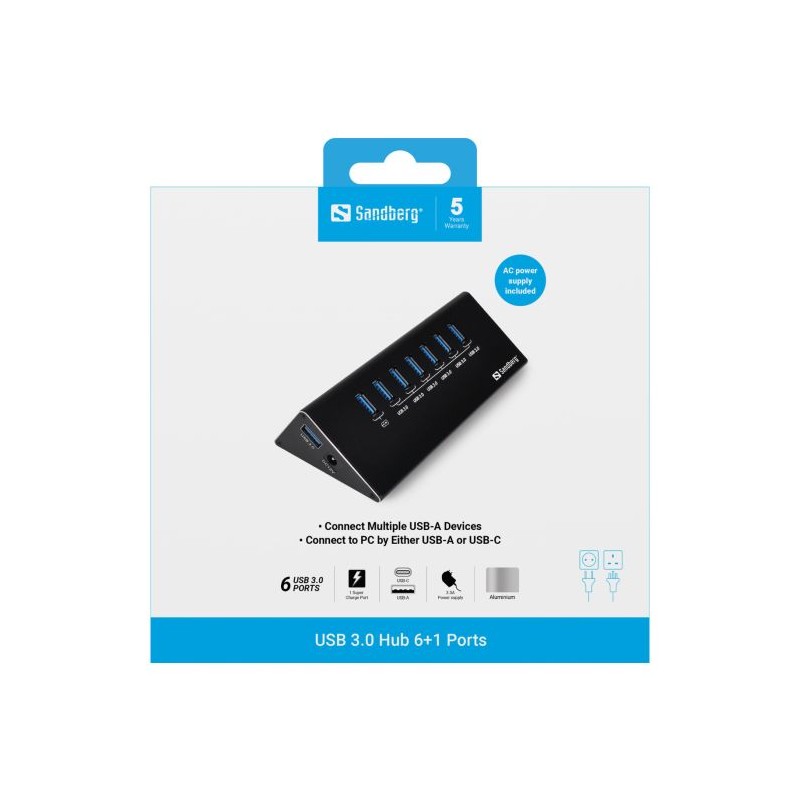 Sandberg USB 3.0 Hub 6+1 ports