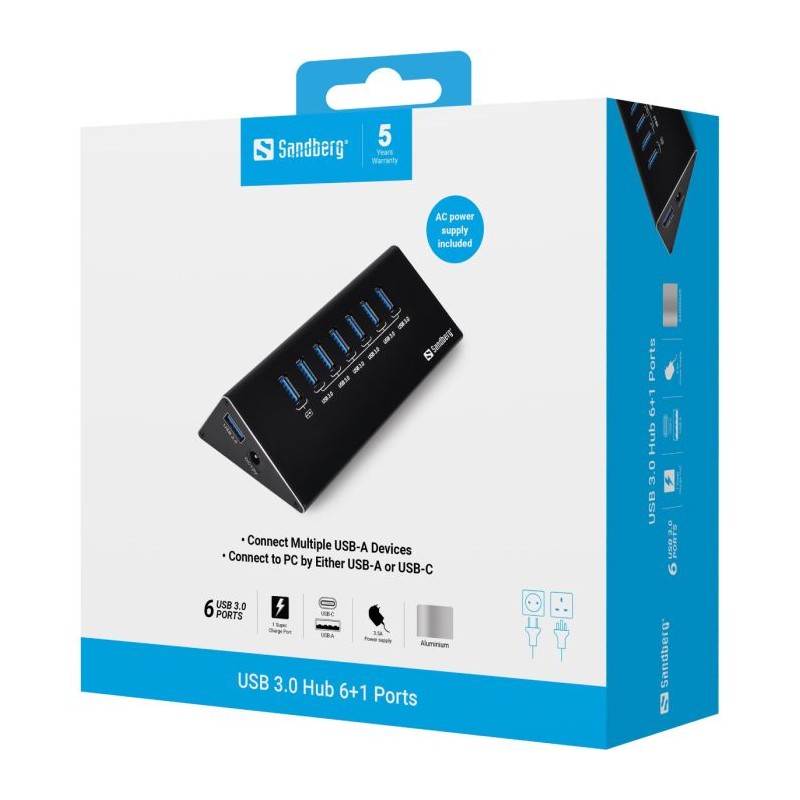 Sandberg USB 3.0 Hub 6+1 ports