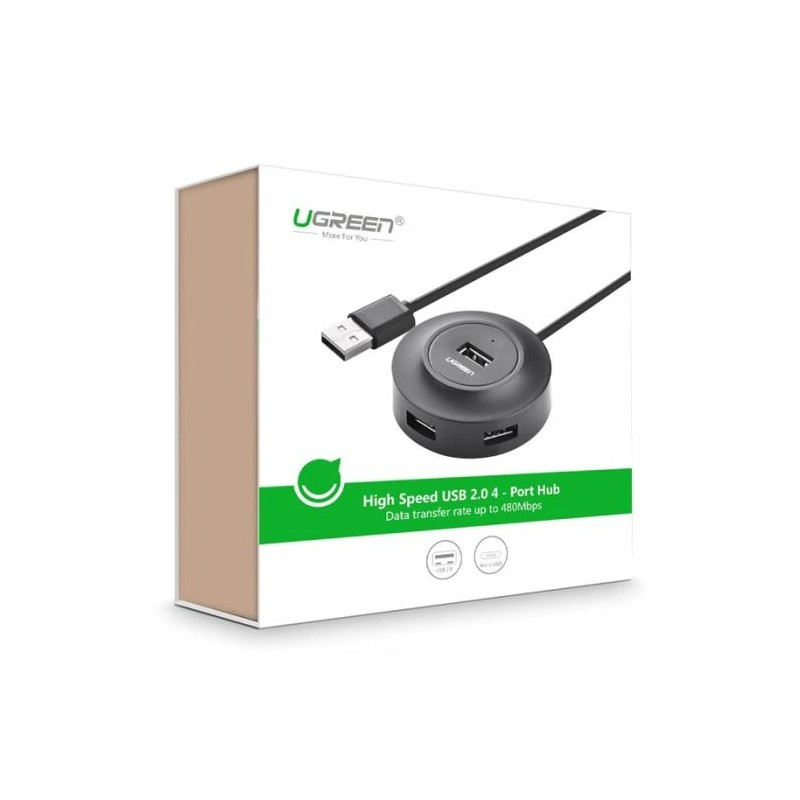 Ugreen USB 2.0 4 port HUB ČRN 1M - box