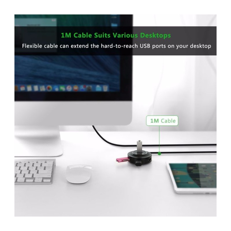 Ugreen USB 2.0 4 port HUB ČRN 1M - box