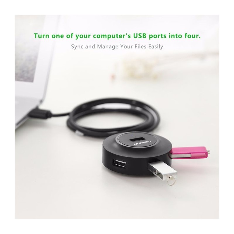 Ugreen USB 2.0 4 port HUB ČRN 1M - box