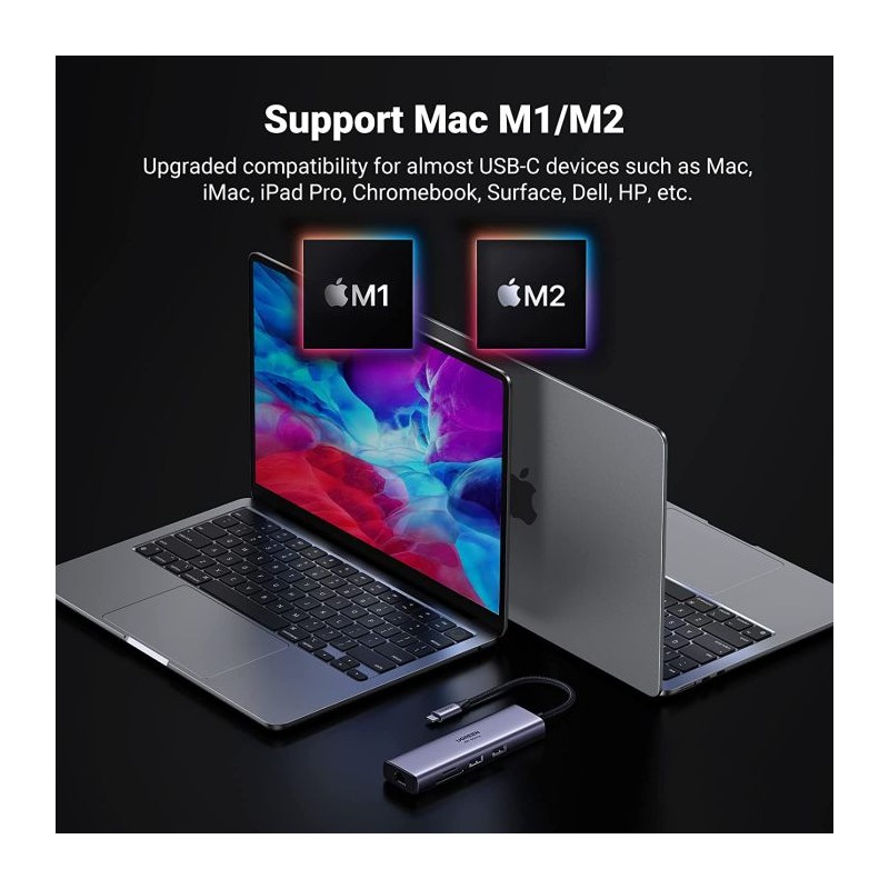 Ugreen 7v1 USB-C HUB HDMI+RJ45+čitalec kartic+USB+PD 100W
