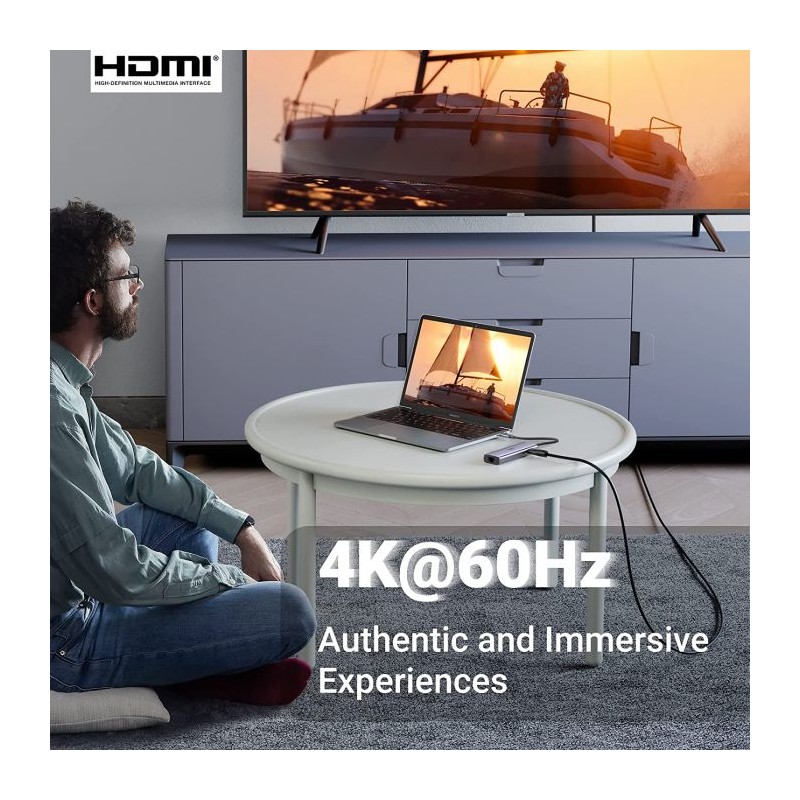 Ugreen 7v1 USB-C HUB HDMI+RJ45+čitalec kartic+USB+PD 100W