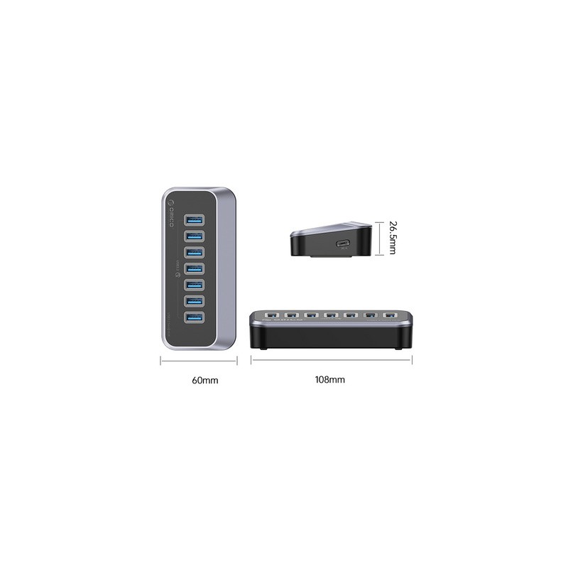 USB-C Hub Orico M3U3-7A-10, črn