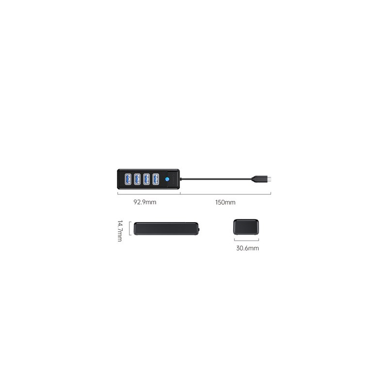 USB-C Hub Orico PW4U-C3-015 s 4-vhodi, USB 3.0, 0.15m, črn