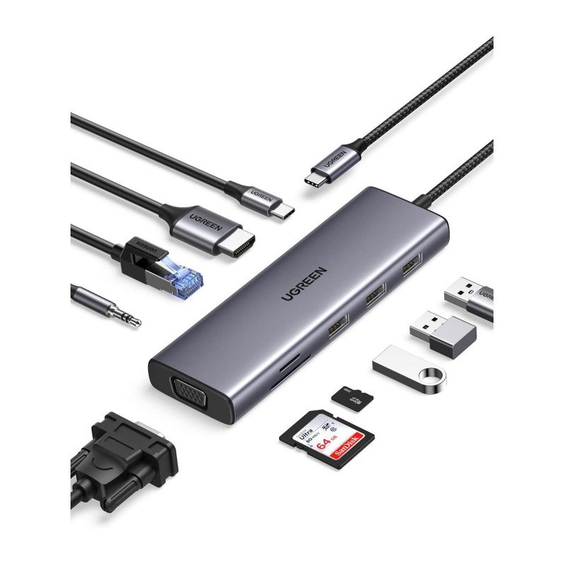 UGREEN USB-C Hub, 10-v-1 USB-C 4K HDMI & VGA, 100W PD