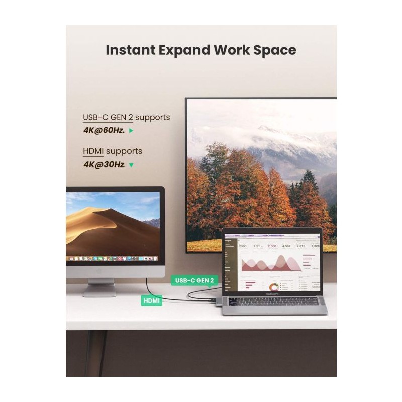 UGREEN USB-C Hub za MacBook, HDMI, USB-C, 2x USB 3.0