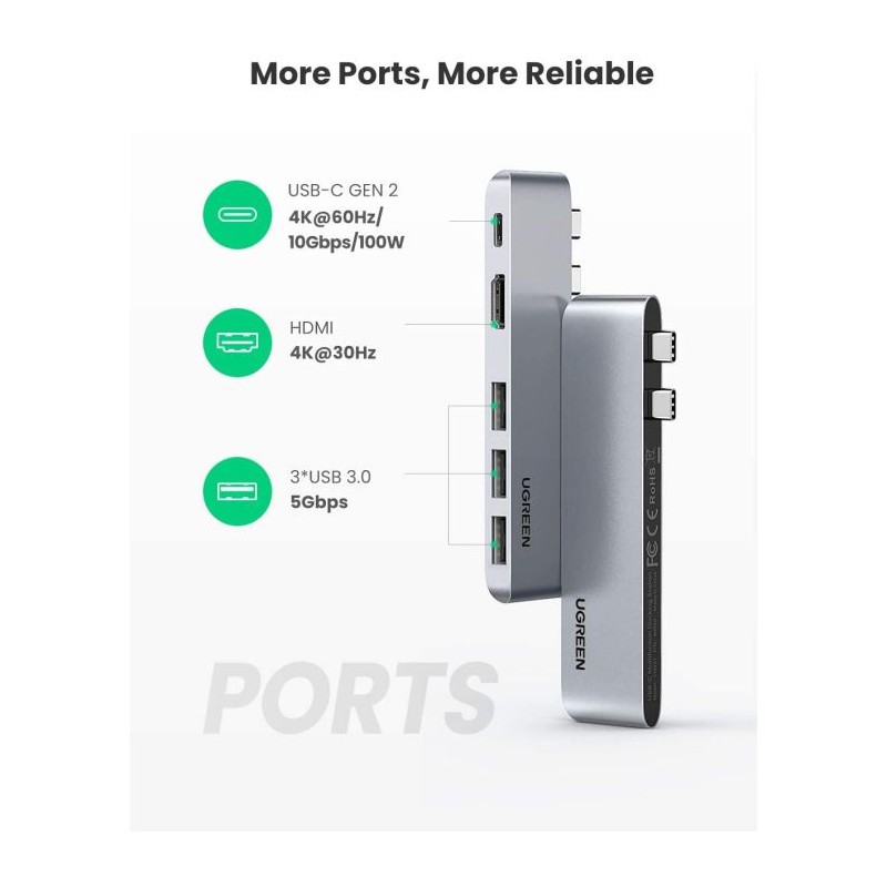 UGREEN USB-C Hub za MacBook, HDMI, USB-C, 2x USB 3.0