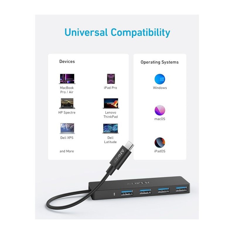 Priklopna postaja Anker Ultra Slim, USB-C, črn