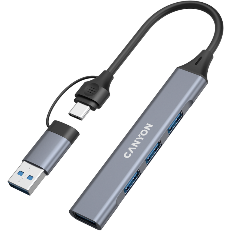 USB Hub CANYON DS-02, USB-A/C, siv