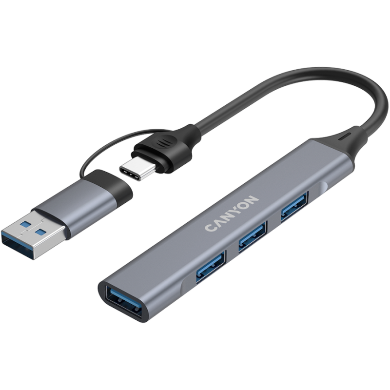 USB Hub CANYON DS-02, USB-A/C, siv