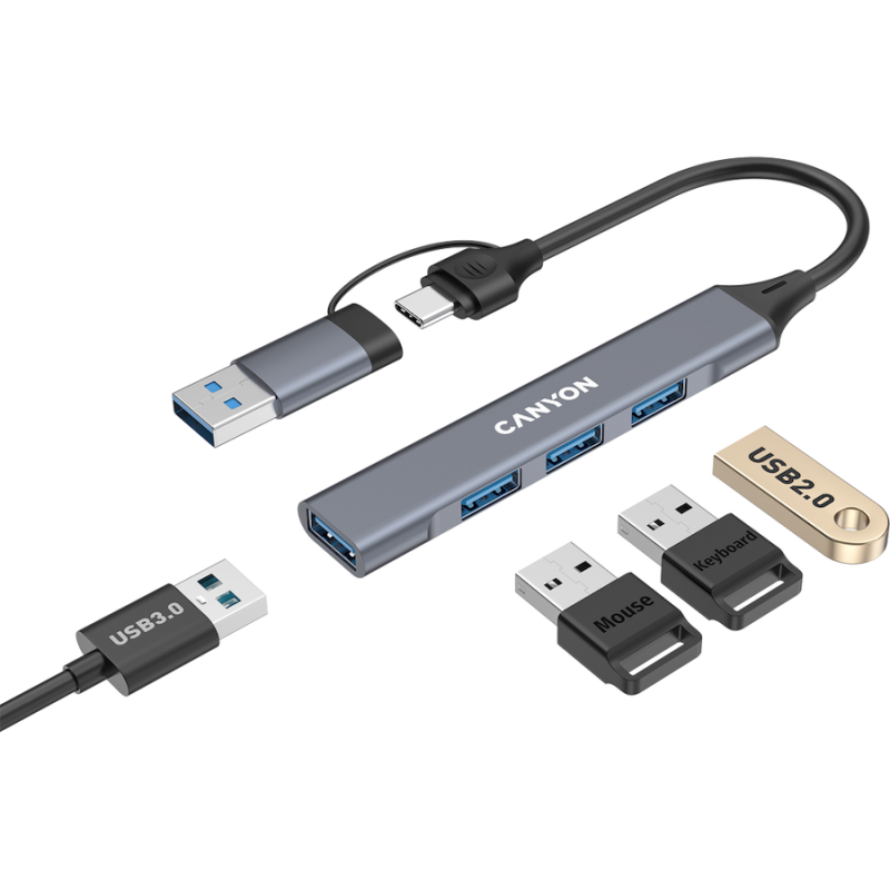 USB Hub CANYON DS-02, USB-A/C, siv