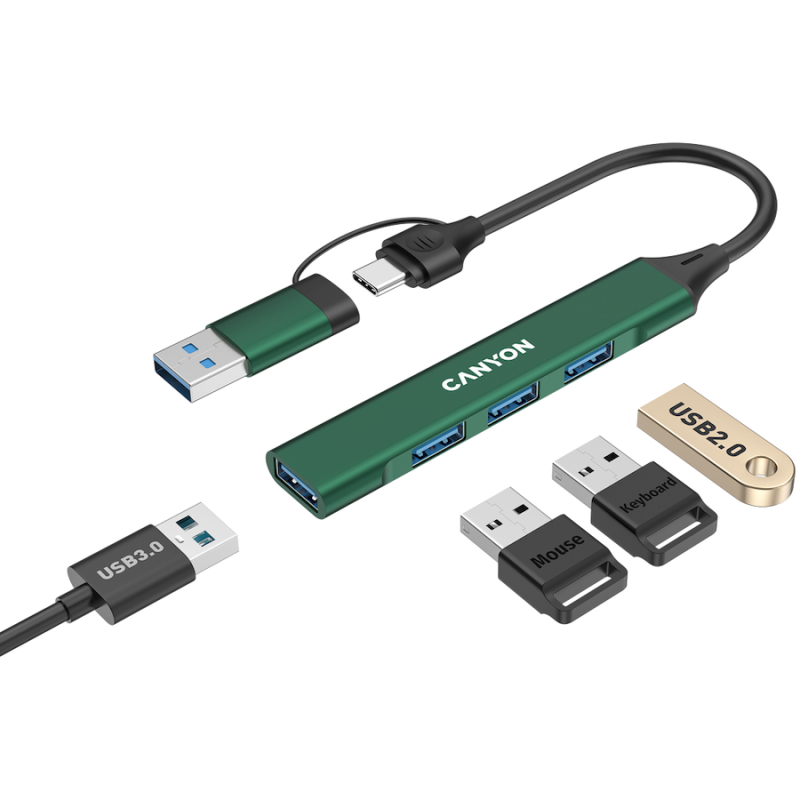 USB Hub CANYON DS-02, USB-A/C, zelen