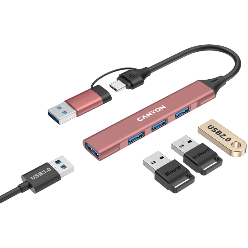 USB Hub CANYON DS-02, USB-A/C, roza
