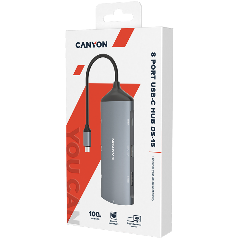 USB Hub CANYON DS-15, USB-C, siv