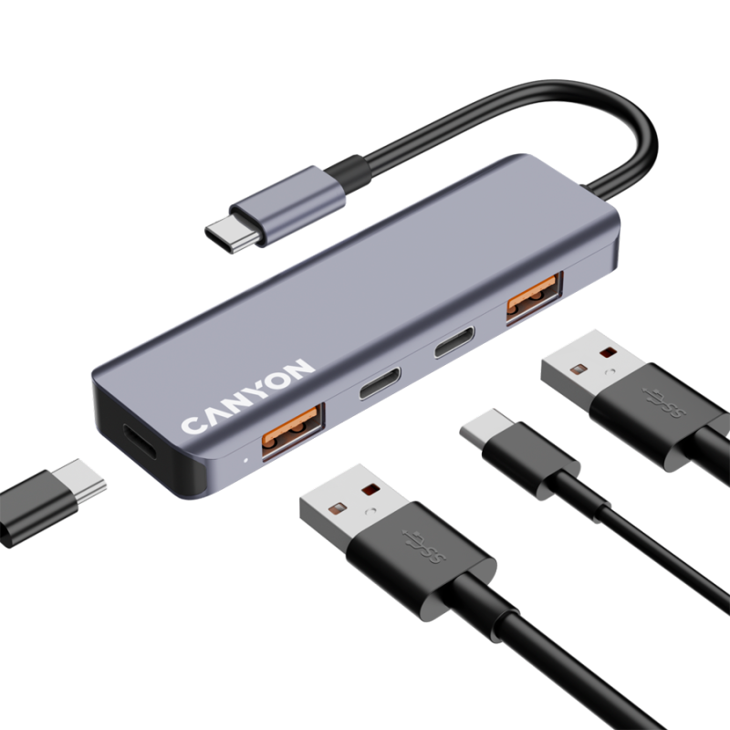 USB Hub CANYON DS-18, USB-C, siv