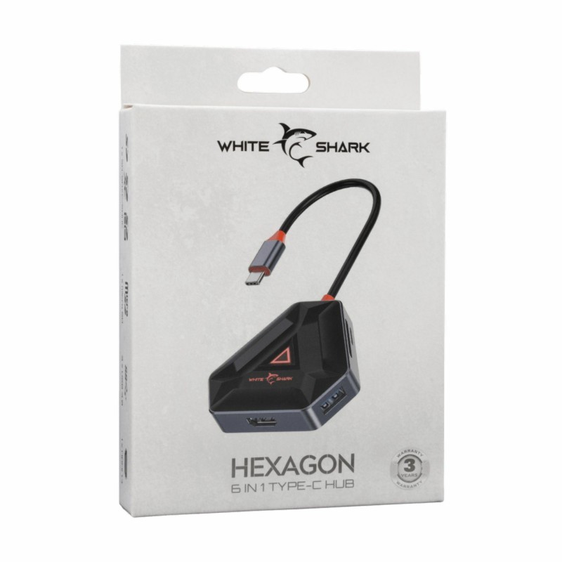 USB-C Hub White Shark Hexagon, 6v1